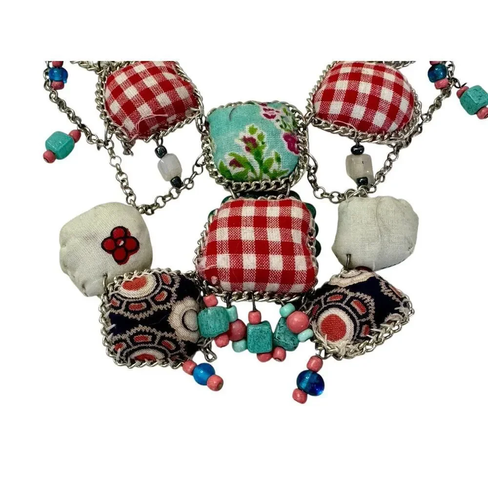 VINTAGE Handmade Italian Beaded Cloth Pillow Embellished Necklace STUNNING - Picture 7 of 9